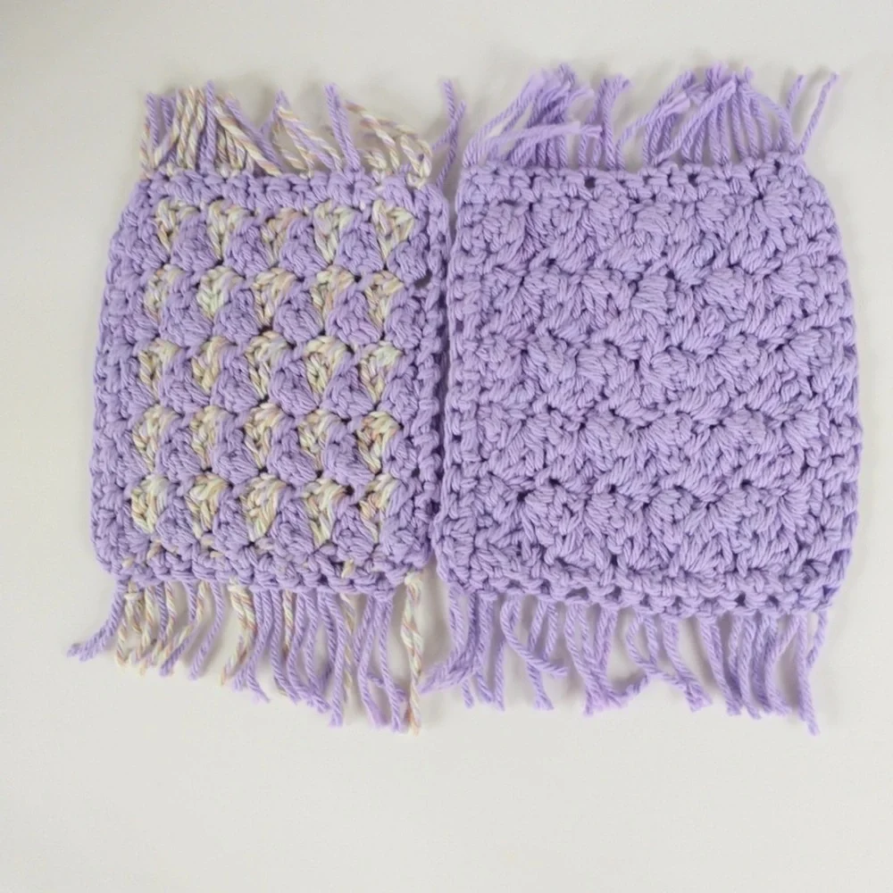 Coaster Set Hand Crafted Crochet Purple Lavender Gray Cotton